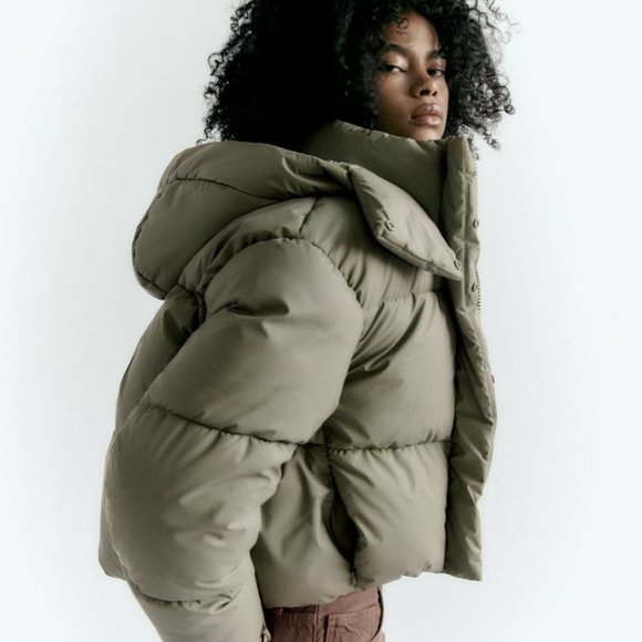 NWT ZARA RUBBERIZED PUFFER JACKET KHAKI - REF 3427/784 - Picture 4 of 9